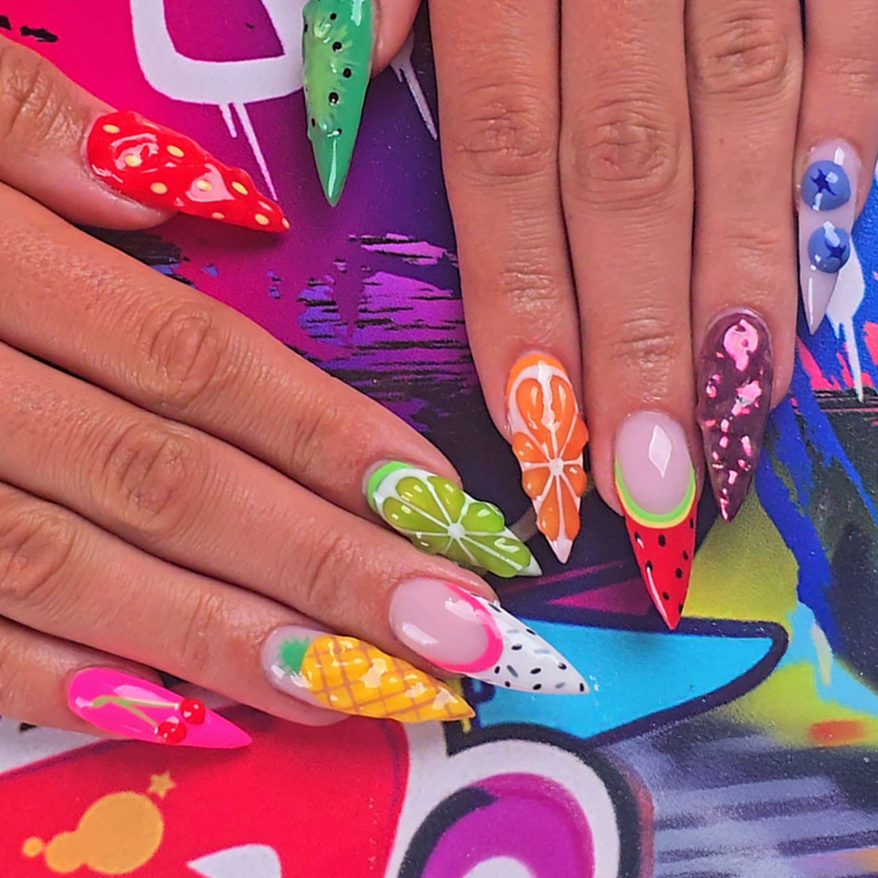 3D Fruity Nails: Using Clear Builder To Create Juicy Nails 🍍🍉🍊